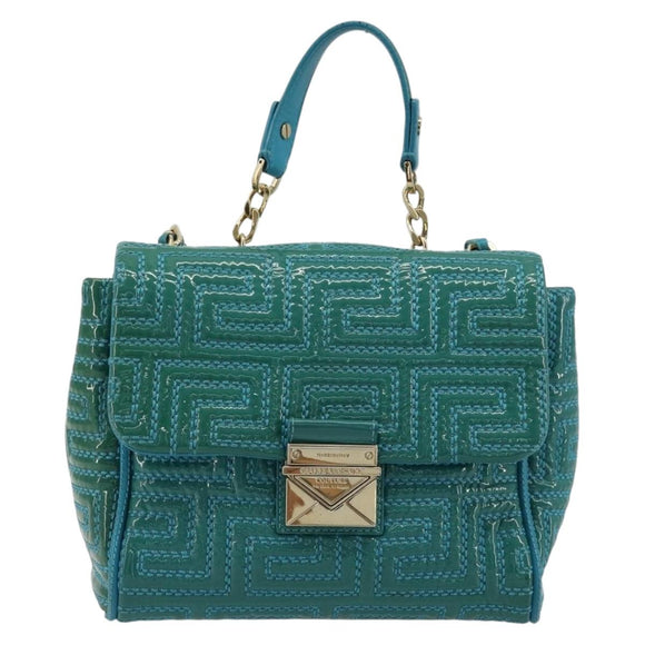 Gianni Versace Chain Shoulder Bag Patent leather 2way Green Gold Auth 178068A