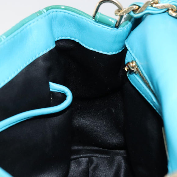 Gianni Versace Chain Shoulder Bag Patent leather 2way Green Gold Auth 178068A