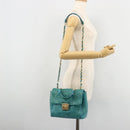 Gianni Versace Chain Shoulder Bag Patent leather 2way Green Gold Auth 178068A-25