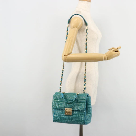 Gianni Versace Chain Shoulder Bag Patent leather 2way Green Gold Auth 178068A