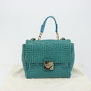 Gianni Versace Chain Shoulder Bag Patent leather 2way Green Gold Auth 178068A-12