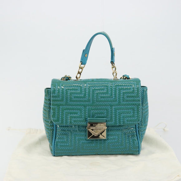 Gianni Versace Chain Shoulder Bag Patent leather 2way Green Gold Auth 178068A