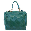 Gianni Versace Chain Shoulder Bag Patent leather 2way Green Gold Auth 178068A-2