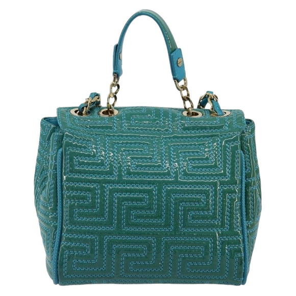 Gianni Versace Chain Shoulder Bag Patent leather 2way Green Gold Auth 178068A