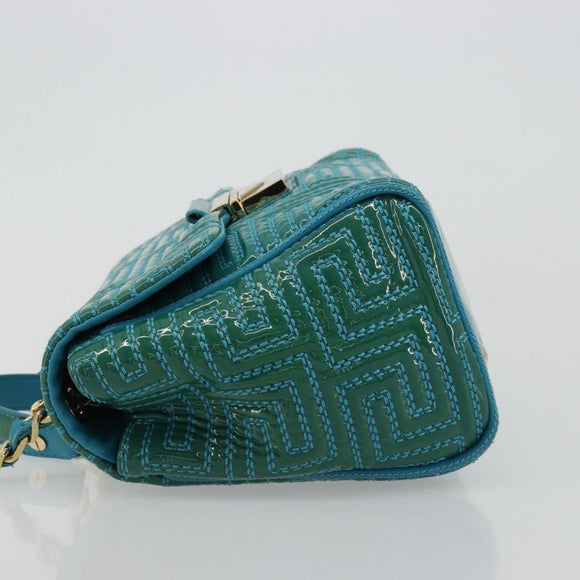 Gianni Versace Chain Shoulder Bag Patent leather 2way Green Gold Auth 178068A