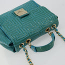 Gianni Versace Chain Shoulder Bag Patent leather 2way Green Gold Auth 178068A-6