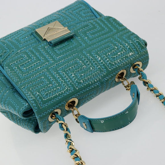 Gianni Versace Chain Shoulder Bag Patent leather 2way Green Gold Auth 178068A