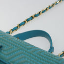Gianni Versace Chain Shoulder Bag Patent leather 2way Green Gold Auth 178068A-14