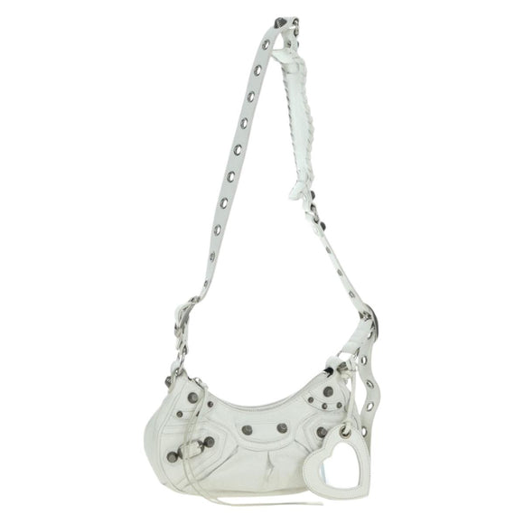 BALENCIAGA Luca Goal XS Shoulder Bag Leather White Silver 671309 Auth 178072SAM