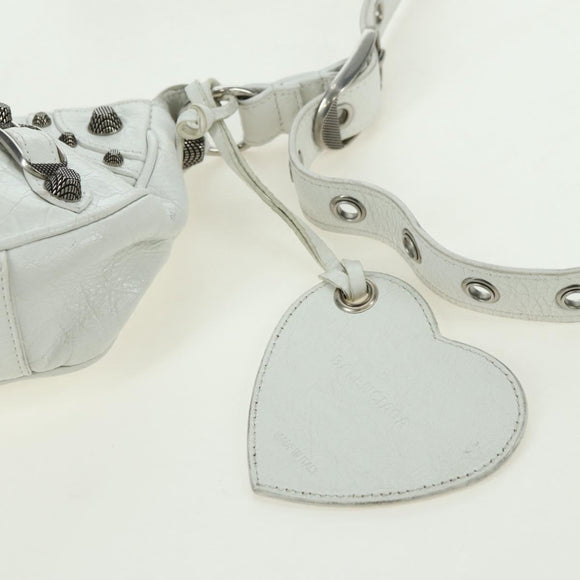 BALENCIAGA Luca Goal XS Shoulder Bag Leather White Silver 671309 Auth 178072SAM