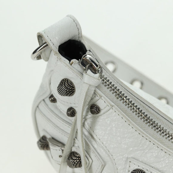 BALENCIAGA Luca Goal XS Shoulder Bag Leather White Silver 671309 Auth 178072SAM