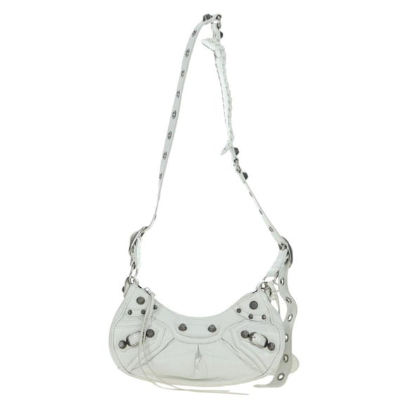 BALENCIAGA Luca Goal XS Shoulder Bag Leather White Silver 671309 Auth 178072SAM