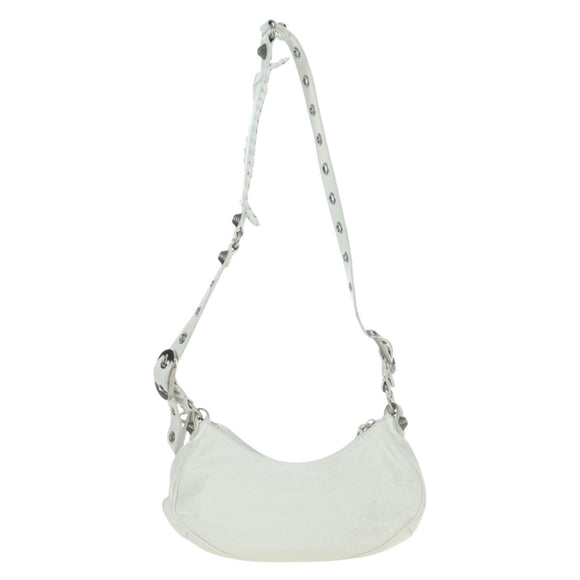 BALENCIAGA Luca Goal XS Shoulder Bag Leather White Silver 671309 Auth 178072SAM
