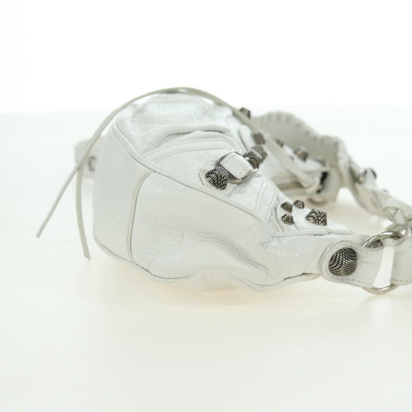 BALENCIAGA Luca Goal XS Shoulder Bag Leather White Silver 671309 Auth 178072SAM