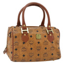 MCM Logogram Vicetos Boston Bag PVC Brown Gold Auth 178073A-1