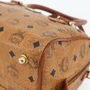 MCM Logogram Vicetos Boston Bag PVC Brown Gold Auth 178073A-10