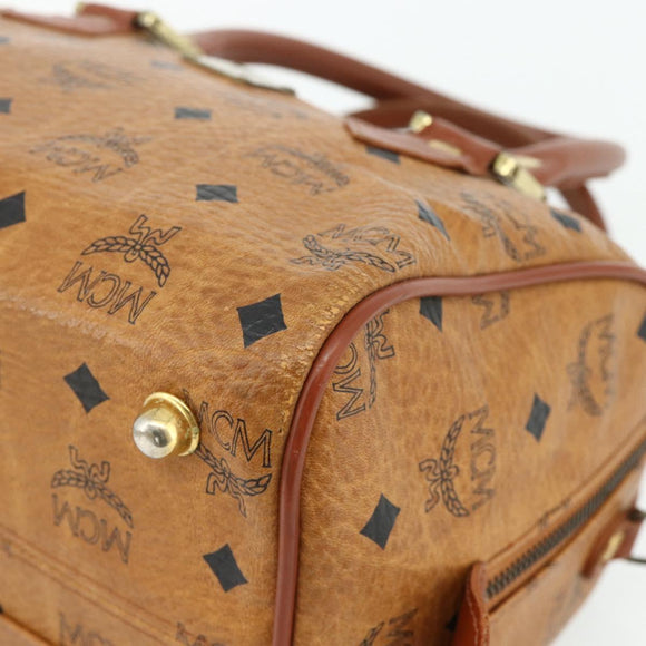 MCM Logogram Vicetos Boston Bag PVC Brown Gold Auth 178073A