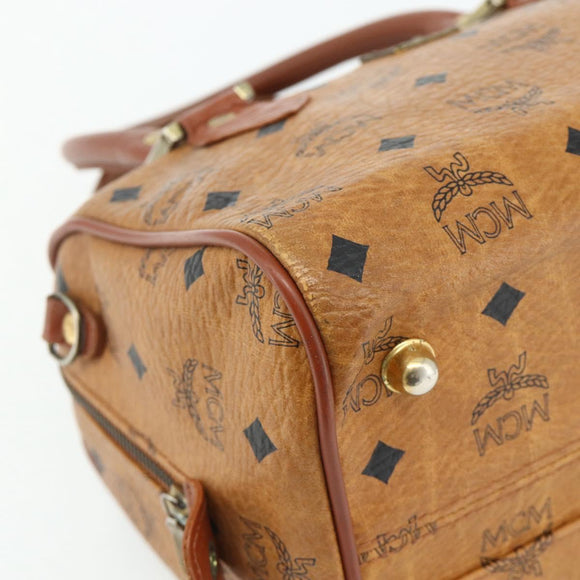 MCM Logogram Vicetos Boston Bag PVC Brown Gold Auth 178073A