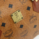 MCM Logogram Vicetos Boston Bag PVC Brown Gold Auth 178073A-15