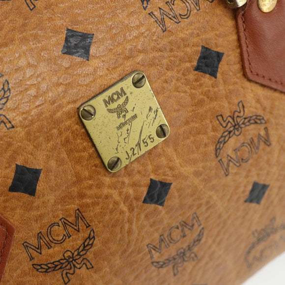 MCM Logogram Vicetos Boston Bag PVC Brown Gold Auth 178073A