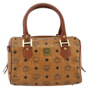 MCM Logogram Vicetos Boston Bag PVC Brown Gold Auth 178073A-2