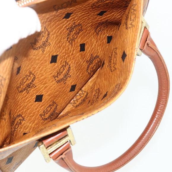 MCM Logogram Vicetos Boston Bag PVC Brown Gold Auth 178073A