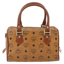MCM Logogram Vicetos Boston Bag PVC Brown Gold Auth 178073A-3