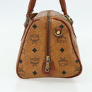 MCM Logogram Vicetos Boston Bag PVC Brown Gold Auth 178073A-4