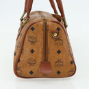 MCM Logogram Vicetos Boston Bag PVC Brown Gold Auth 178073A-5