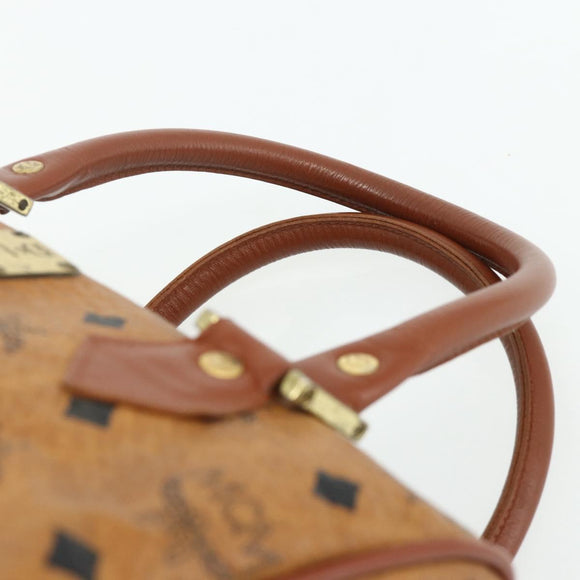 MCM Logogram Vicetos Boston Bag PVC Brown Gold Auth 178073A