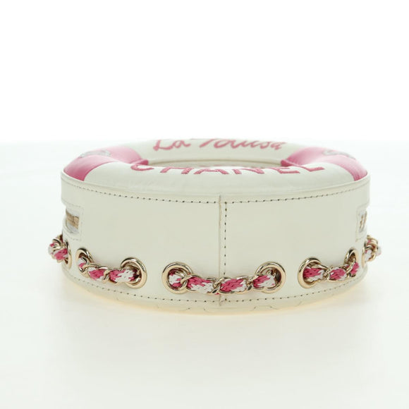 CHANEL Matelasse Cruise Line Chain Bag Leather White Gold CC Auth 178074SM