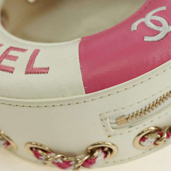 CHANEL Matelasse Cruise Line Chain Bag Leather White Gold CC Auth 178074SM