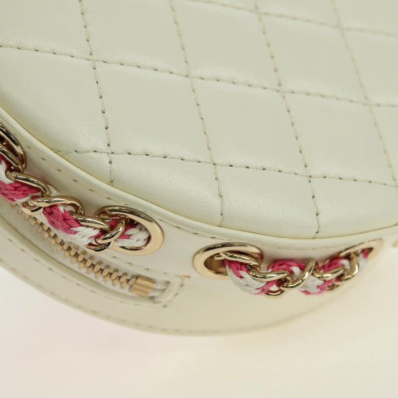 CHANEL Matelasse Cruise Line Chain Bag Leather White Gold CC Auth 178074SM