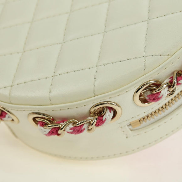 CHANEL Matelasse Cruise Line Chain Bag Leather White Gold CC Auth 178074SM