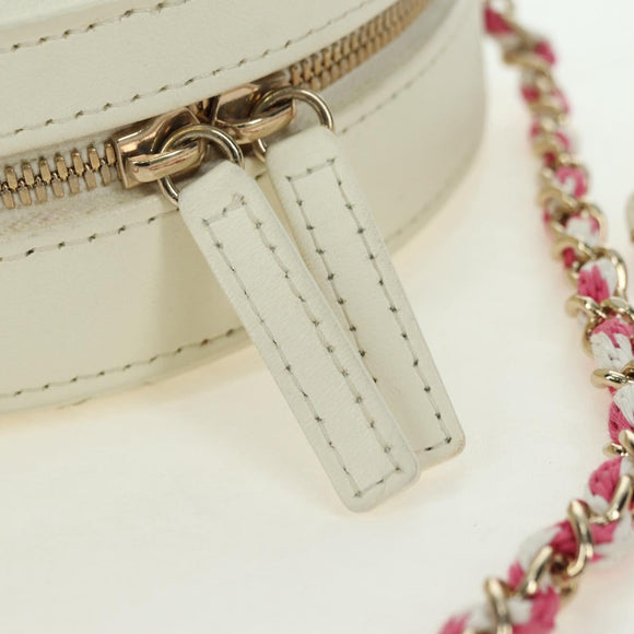 CHANEL Matelasse Cruise Line Chain Bag Leather White Gold CC Auth 178074SM