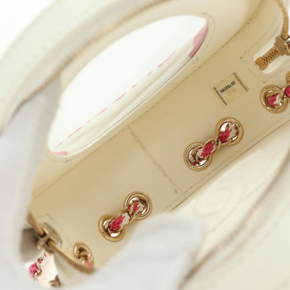 CHANEL Matelasse Cruise Line Chain Bag Leather White Gold CC Auth 178074SM