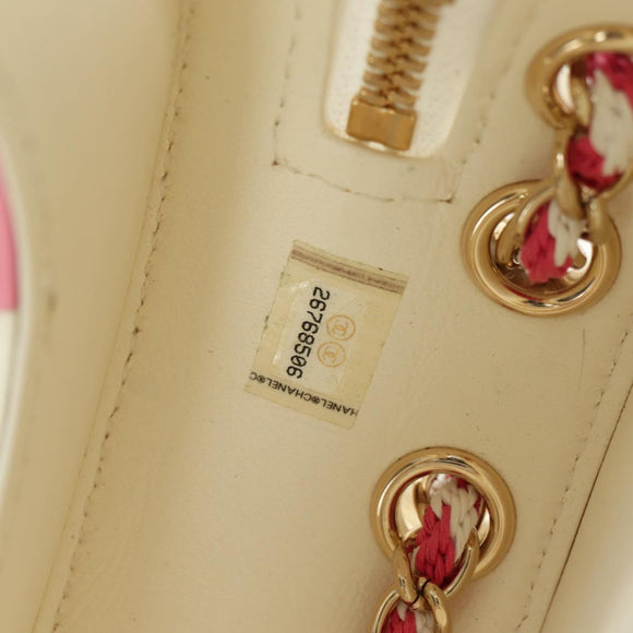 CHANEL Matelasse Cruise Line Chain Bag Leather White Gold CC Auth 178074SM