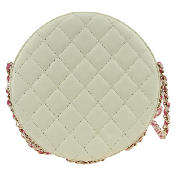 CHANEL Matelasse Cruise Line Chain Bag Leather White Gold CC Auth 178074SM