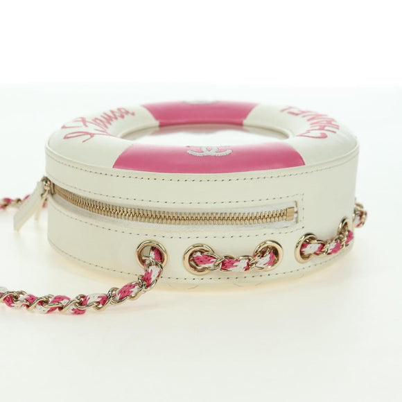 CHANEL Matelasse Cruise Line Chain Bag Leather White Gold CC Auth 178074SM