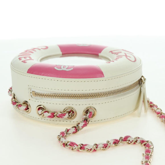 CHANEL Matelasse Cruise Line Chain Bag Leather White Gold CC Auth 178074SM
