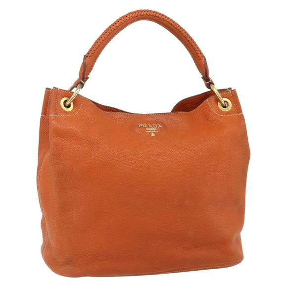 PRADA Shoulder Bag Leather Orange Gold Auth 178079A