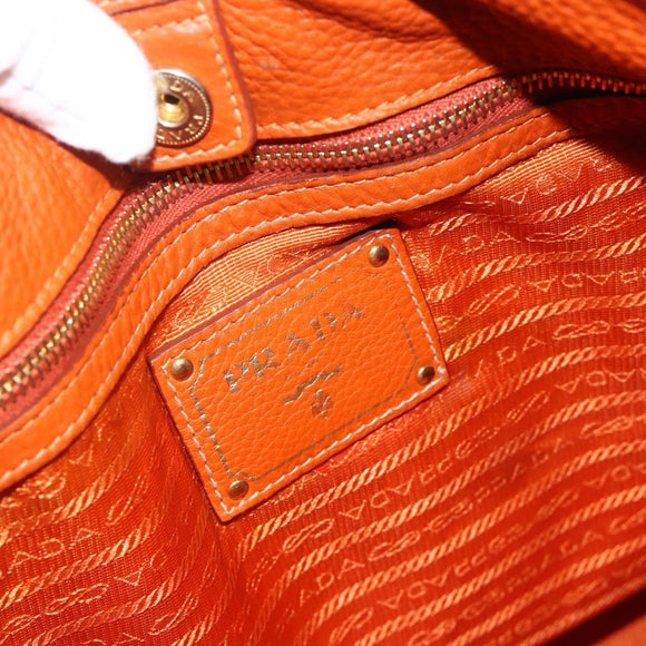 PRADA Shoulder Bag Leather Orange Gold Auth 178079A