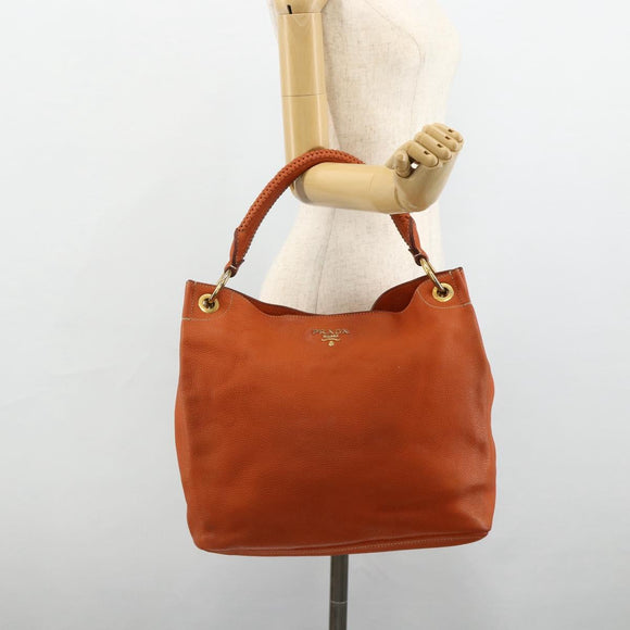 PRADA Shoulder Bag Leather Orange Gold Auth 178079A