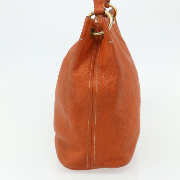 PRADA Shoulder Bag Leather Orange Gold Auth 178079A