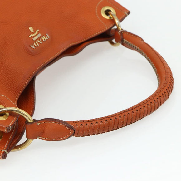 PRADA Shoulder Bag Leather Orange Gold Auth 178079A