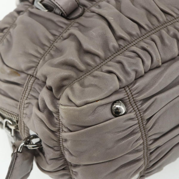 PRADA Handtas met Plissé Leer 2-weg Grijs Zilver Auth 178080A