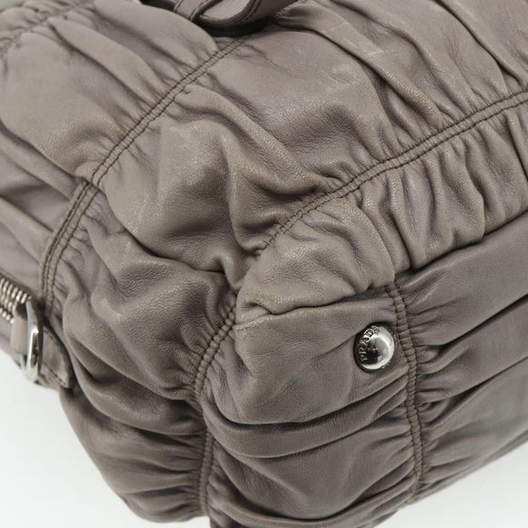 PRADA Handtas met Plissé Leer 2-weg Grijs Zilver Auth 178080A