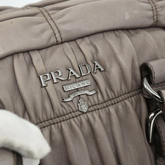 PRADA Handtas met Plissé Leer 2-weg Grijs Zilver Auth 178080A