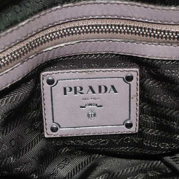 PRADA Handtas met Plissé Leer 2-weg Grijs Zilver Auth 178080A