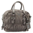 PRADA Handtas met Plissé Leer 2-weg Grijs Zilver Auth 178080A-1